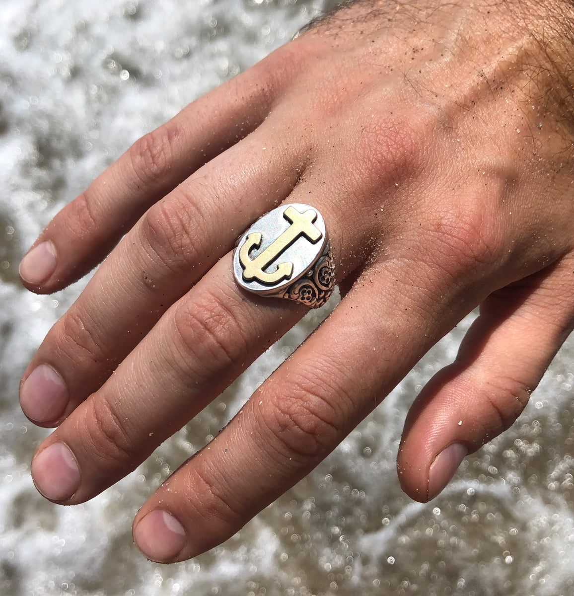 LHN Jewelry アンカー リング シルバー x ブラス anchor ring Ornate Anchor Ring – LHN Jewelry