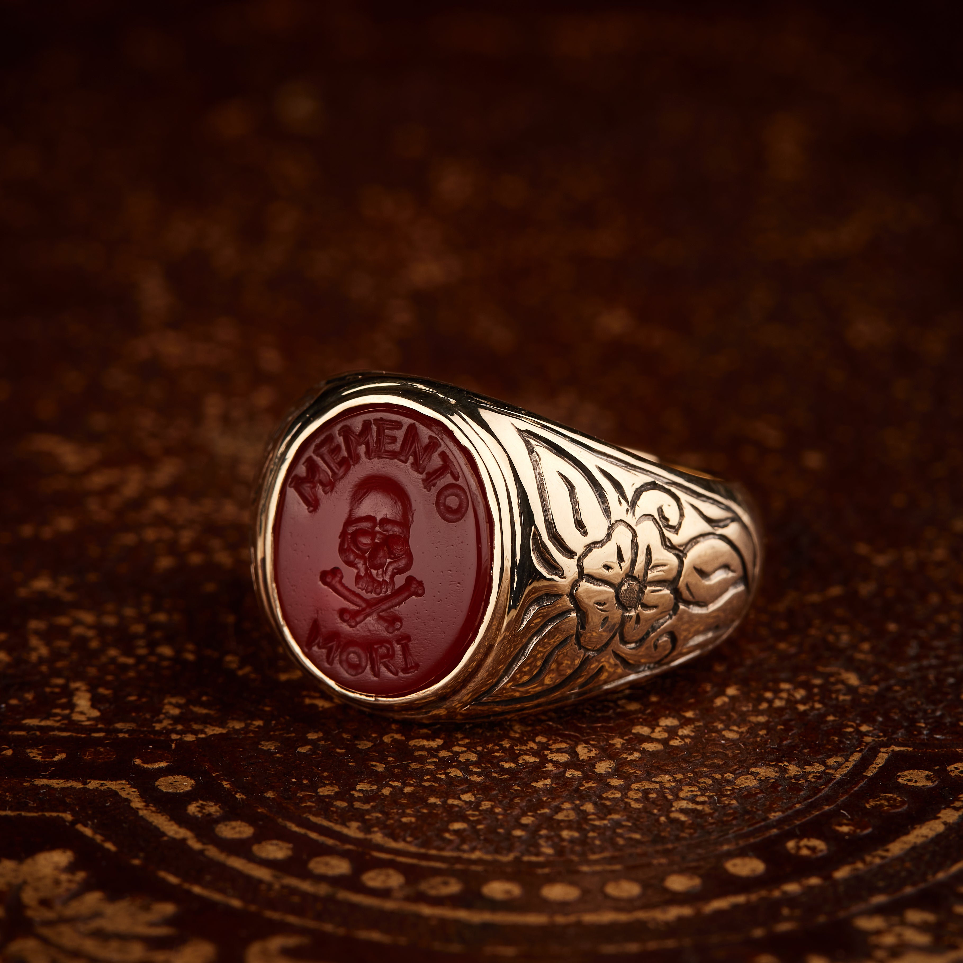 Medieval Rings Gold Memento Mori Ring 14K Gold Memento Mori Signet